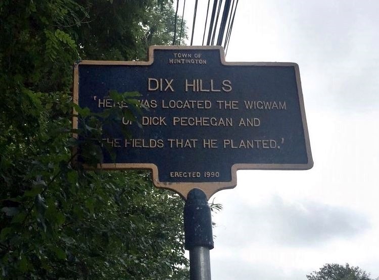 Sign welcoming visitors to the hamlet of Dix Hills in Huntington, New York