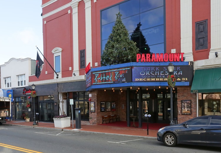 Entrance to Paramount Theater in downtown Melville, New York